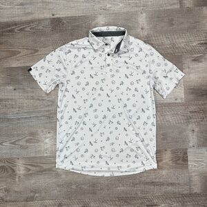 Swannies Chubbs Polo All Over Print Fog Navy Lightweight Stretch Men's Size S